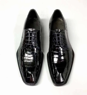 Non Leather Oxfords Crocodile Shoes Men's Crocodile Leather Lace-up Dress Shoes Square Toe Black Business Mens Shoes Free Shipping Size38-44