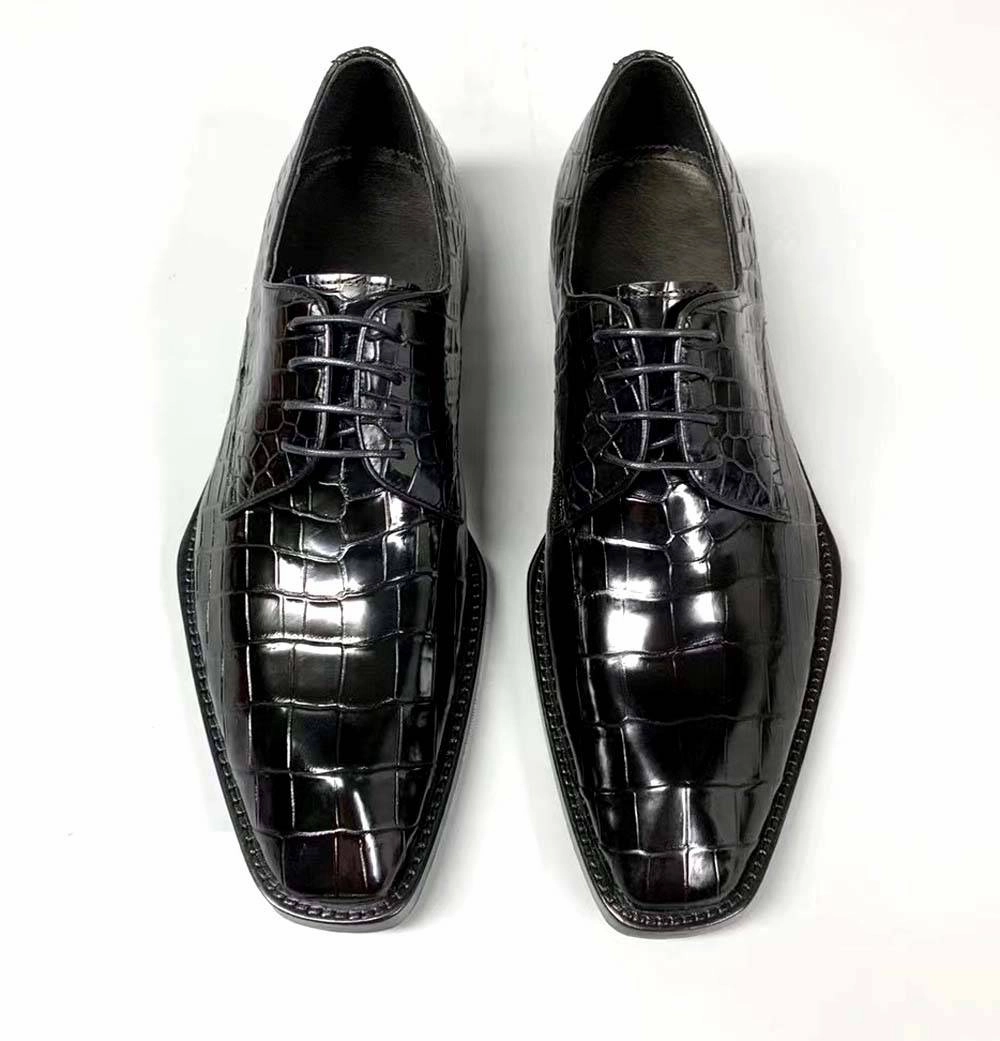Crocodile Shoes Men's Crocodile Leather Lace-up Dress Shoes Square Toe Black Business Mens Shoes Free Shipping Size38-44 Wing Moc Toe Oxford