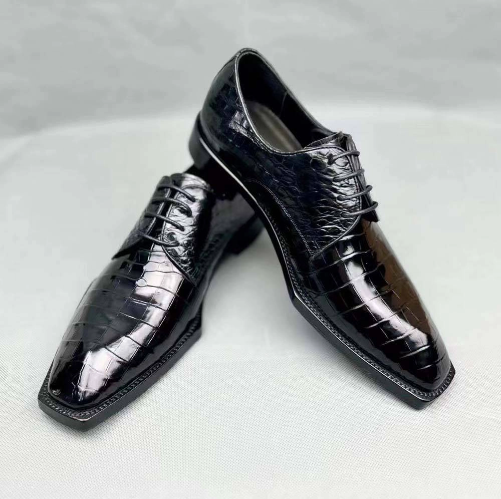 Oxfords Formal Shoes Crocodile Shoes Men's Crocodile Leather Lace-up Dress Shoes Square Toe Black Business Mens Shoes Free Shipping Size38-44