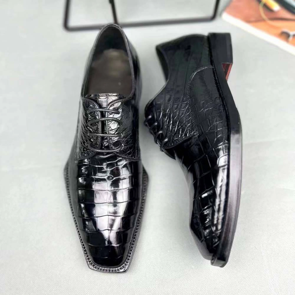 Best Leather Oxfords Crocodile Shoes Men's Crocodile Leather Lace-up Dress Shoes Square Toe Black Business Mens Shoes Free Shipping Size38-44