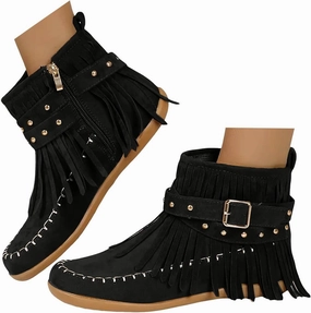 Boots for Women Ankle Booties Western Boots Women Fashion Fringe Boots Tassel Flock Lace up Fall Boots for Women Bike Boots