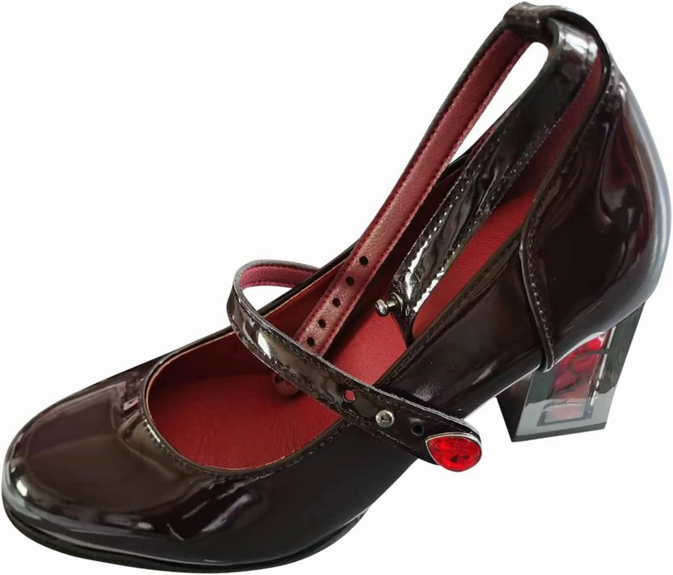 Womens Goth Punk Chunky Heels Pumps Patent Leather Mary Jane Shoes with Ankle Strap Rose High Heel Dress Party Shoes Baby Winter Boots