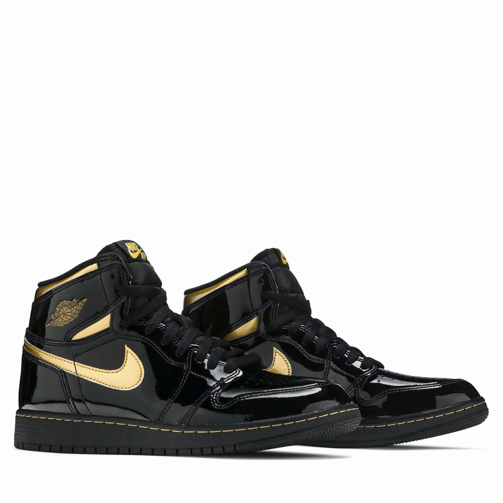 Jordan 1 Retro High Black Metallic Gold 2020 (GS) High Heels Wide Width