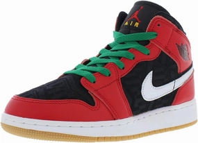 Butterfly Nike Shoes Jordan Big Kid's 1 Mid SE Black/Fire Red-White-Malachite (DQ8418 006) - 4.5