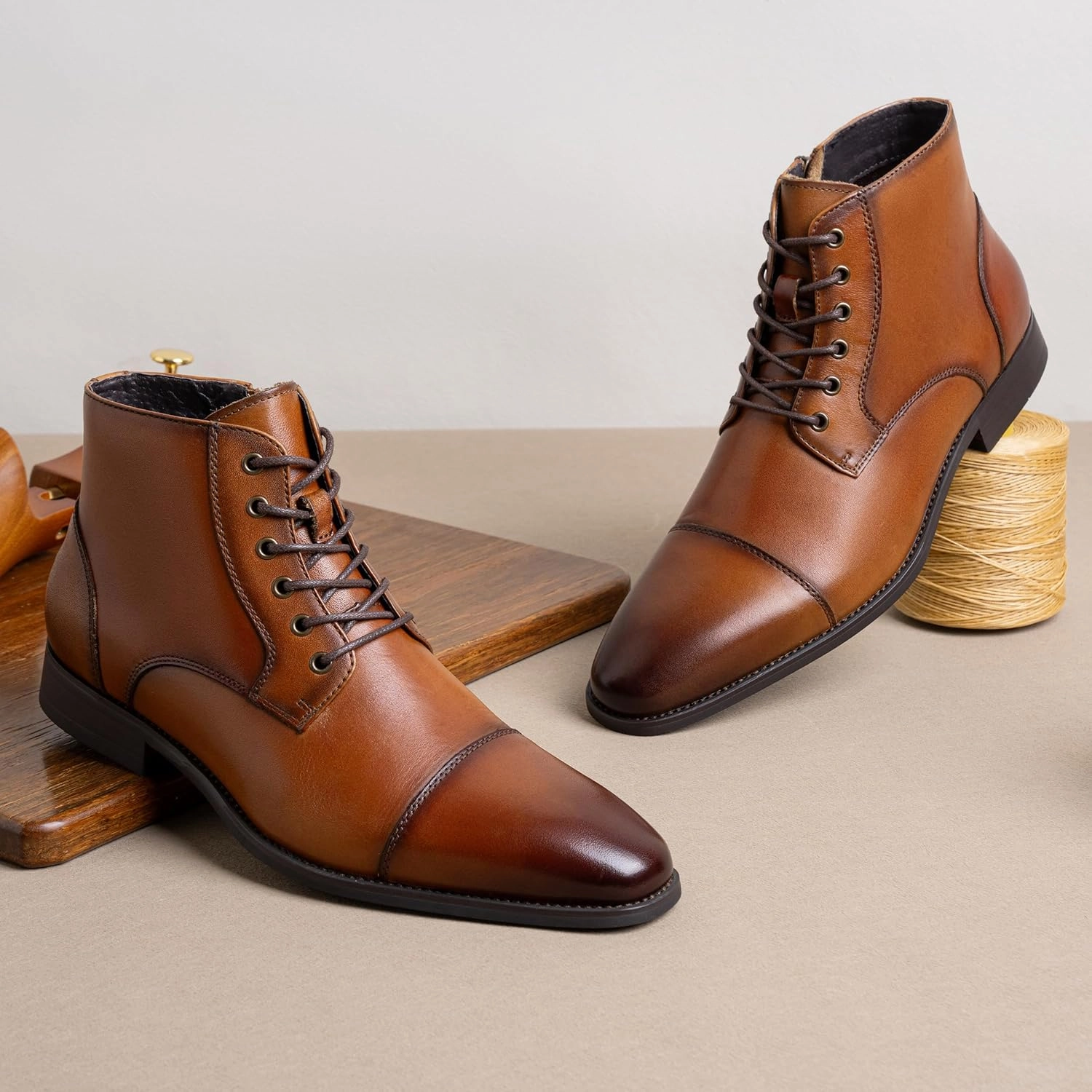 Equine Bell Boots Jousen Mens Boots Leather Dress Boots for Mens Cap-Toe Fashion Boots for Men