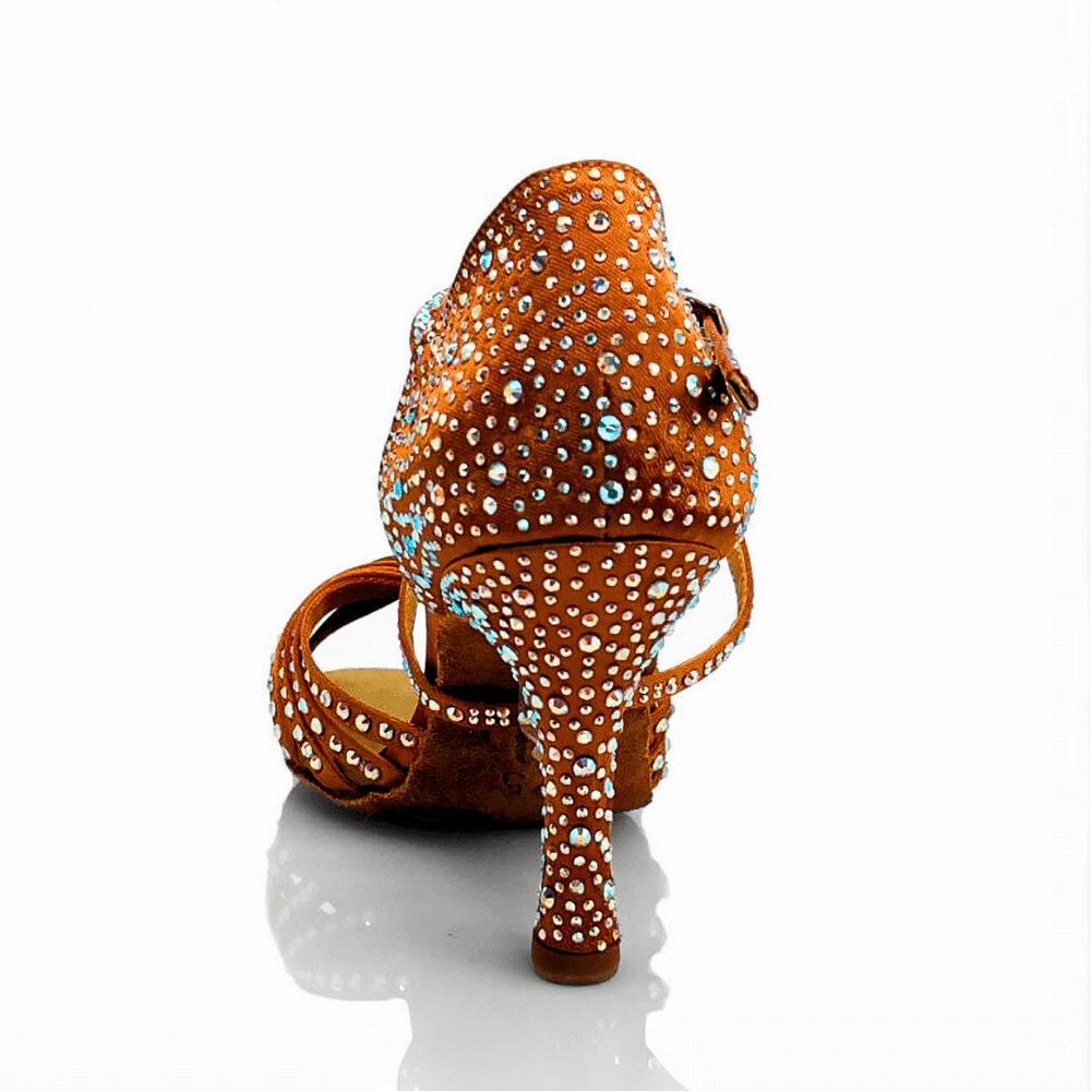 High Heels Mesh Joya - Strappy Knot Crystal 3.5" Latin Performance Dance Shoes (Suede Sole)