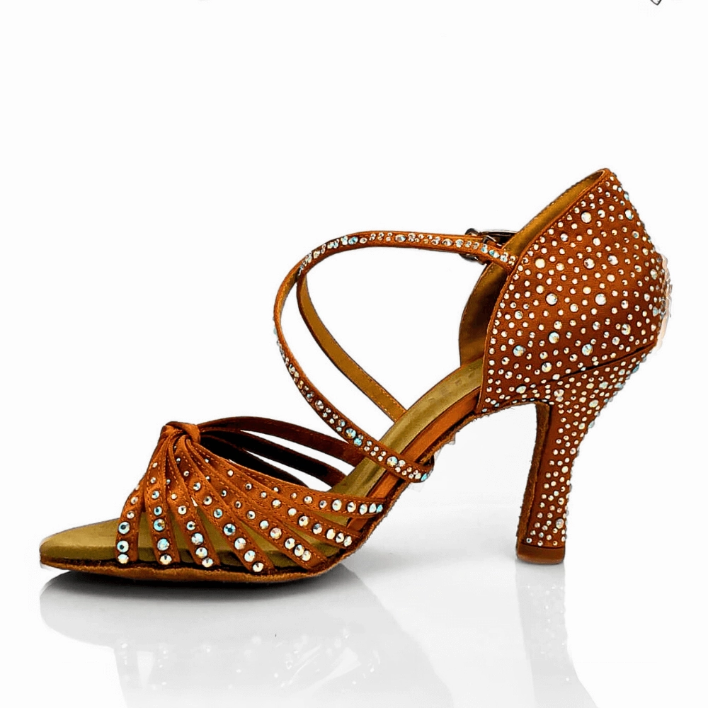 Western Style High Heels Joya - Strappy Knot Crystal 3.5" Latin Performance Dance Shoes (Suede Sole)