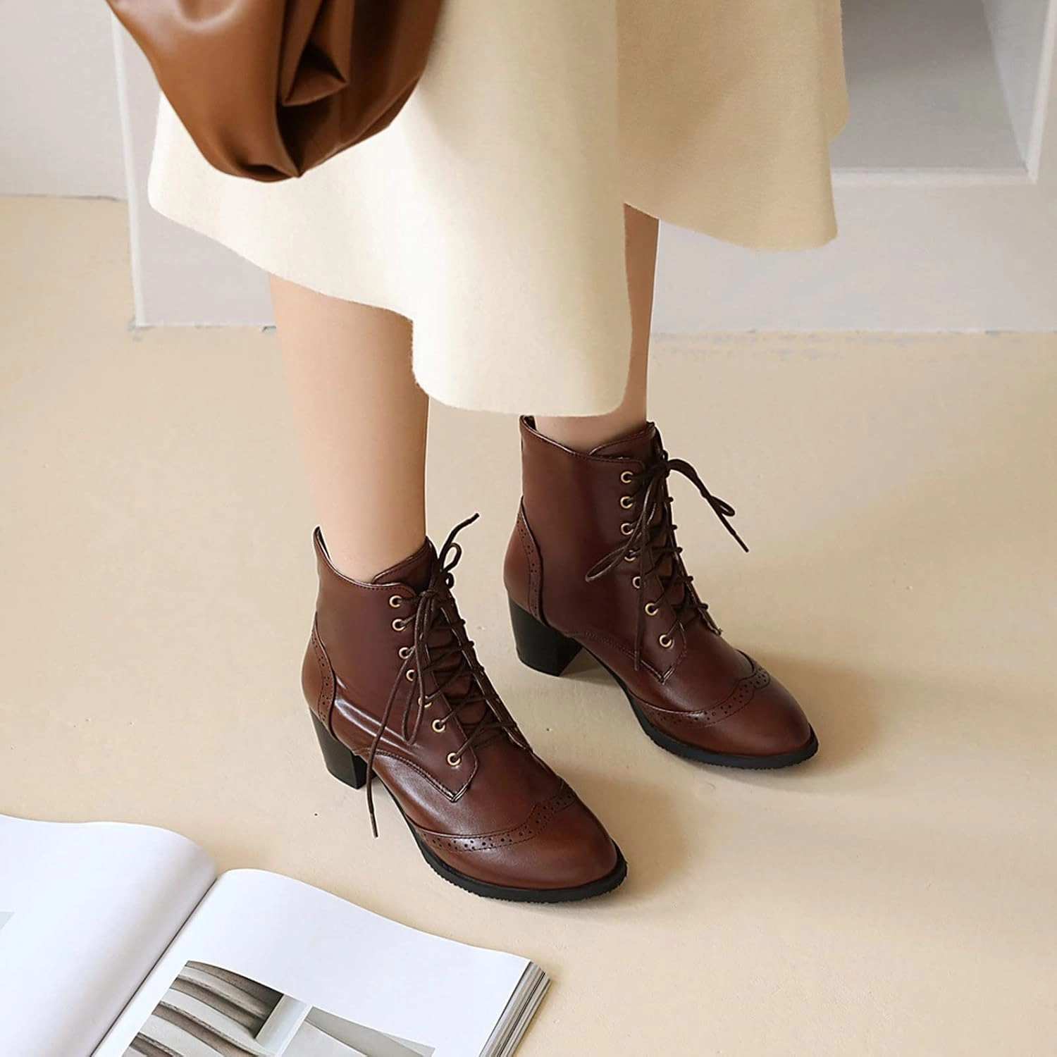 Dressy Western Ankle Boots Fall Winter Office Work Chunky Heel Cowboy Cowgirl Booties Classic Lace-up Chelsea Boot Knee High Suede Boots