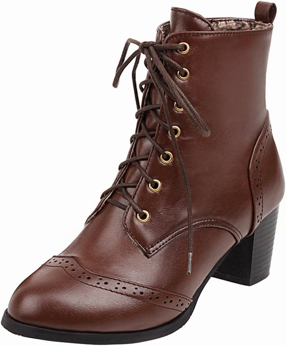 Dressy Western Ankle Boots Fall Winter Office Work Chunky Heel Cowboy Cowgirl Booties Classic Lace-up Chelsea Boot Not Rated Boots