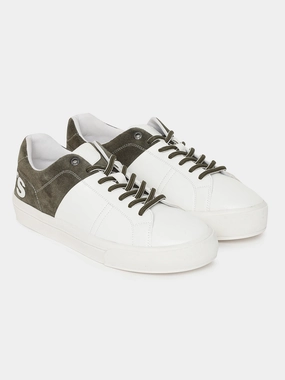 Men's White And Green Colorblock Shoes Stability Sneakers For Walking