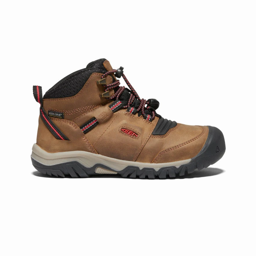 Keen Youth Ridge Flex Mid Waterproof Boot (Sizes 1 - 7) - Bison/Red Carpet City's Edge Waterproof Oxford