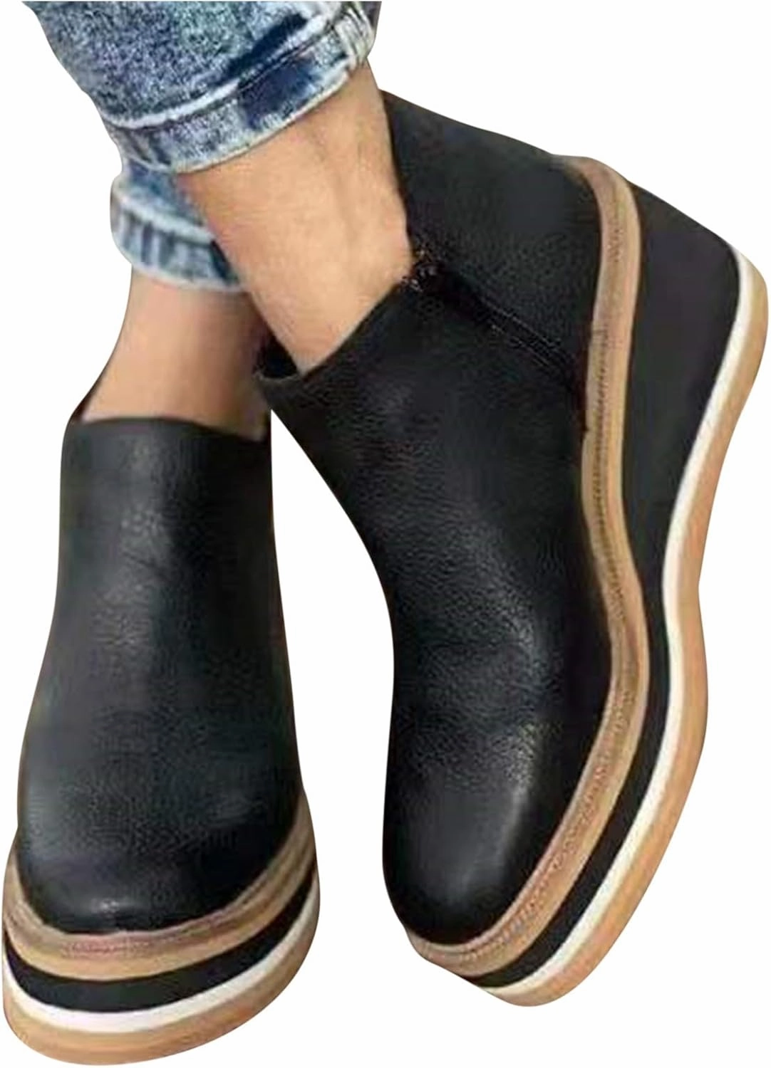 Rain Rubber Boots Women's Wedge Ankle Boots Fashion Side Zipper Wedge Leather Booties Basel Ankle Bootie Solid Chelsea Boots All-Match Shoes