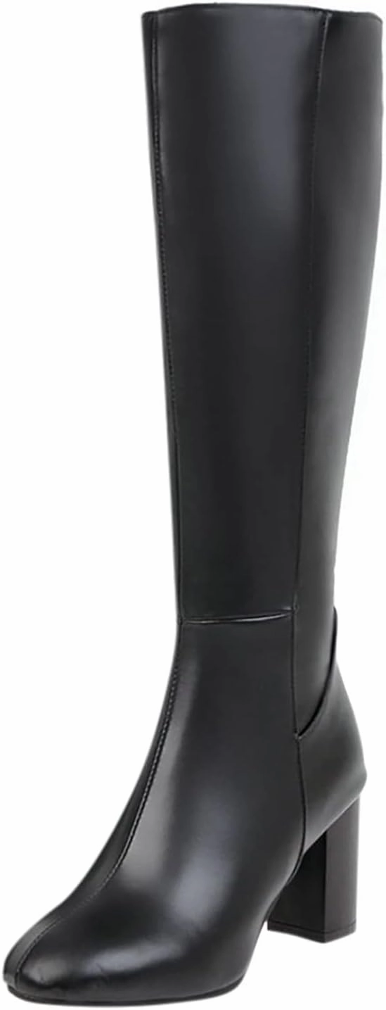 Knee High Boots Women Black Combat Boots Women's Thick Heel High Heel Square Head Fashionable Comfortable Boots Trickers Boots