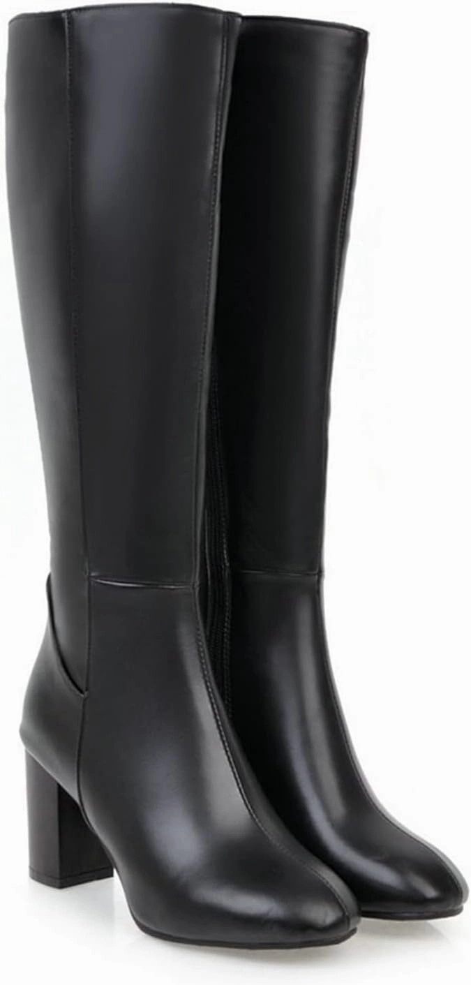 Mexican Long Toed Boots Knee High Boots Women Black Combat Boots Women's Thick Heel High Heel Square Head Fashionable Comfortable Boots