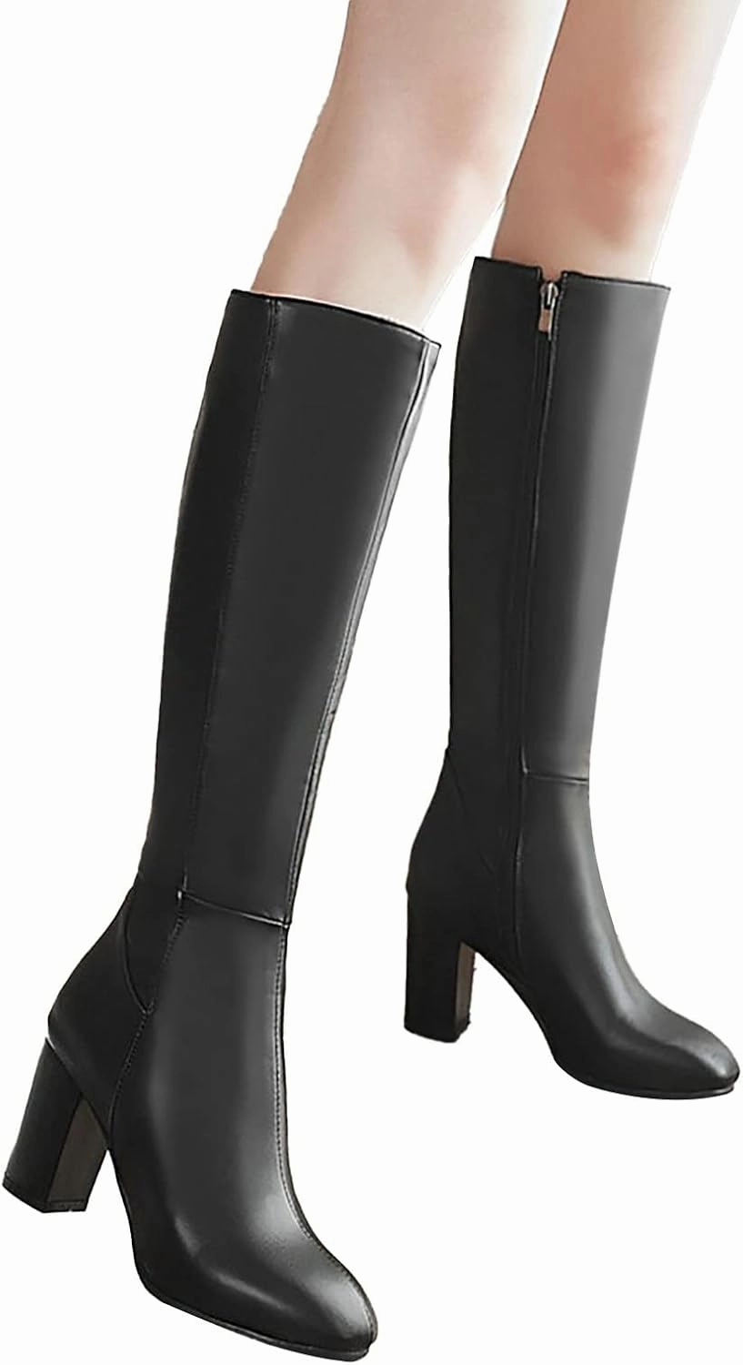 Knee High Boots Women Black Combat Boots Women's Thick Heel High Heel Square Head Fashionable Comfortable Boots Brown Boots Knee High Leather