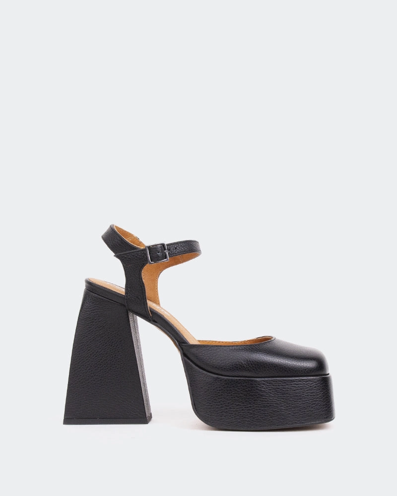 High Heel Flip Flops Kotter, Black Leather/Cuir Noir