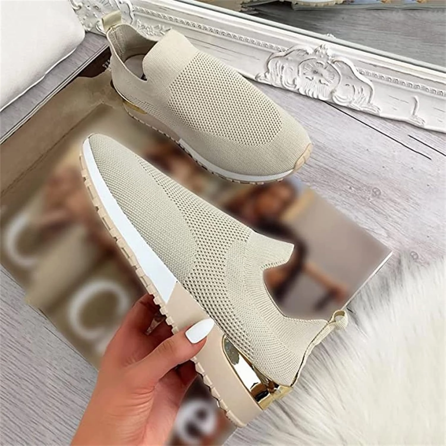 Bridal Sneakers Ladmiple Gym Shoes For Women Workout Running Walking Shoes Slip on Sock Sneakers Mesh Non Slip Athletic Tennis Shoes