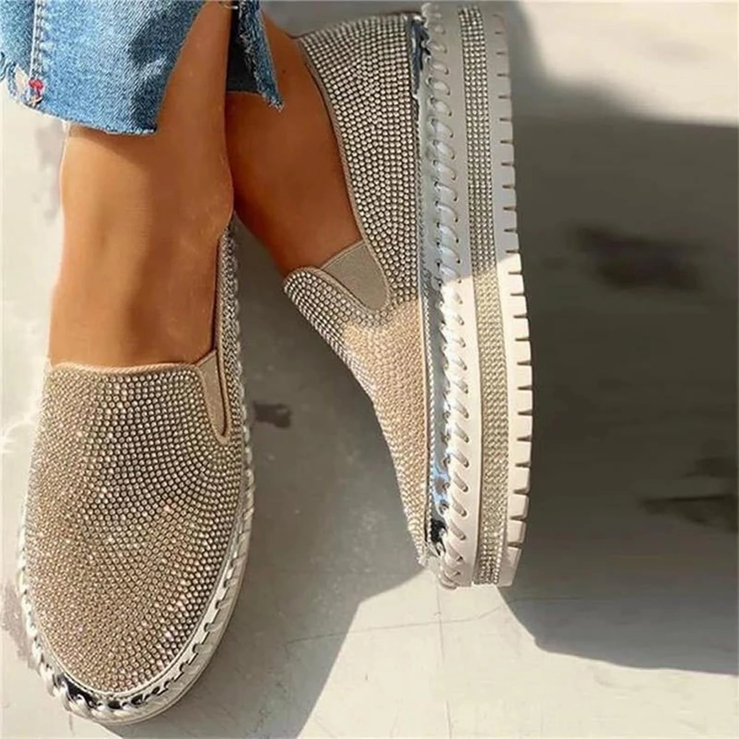 Watch Sneakers 1992 Ladmiple Sneakers For Women Walking Shoes Wide Width Slip on Glitter Shoes Fashion Dressy Summer Sparkly Flats Loafers