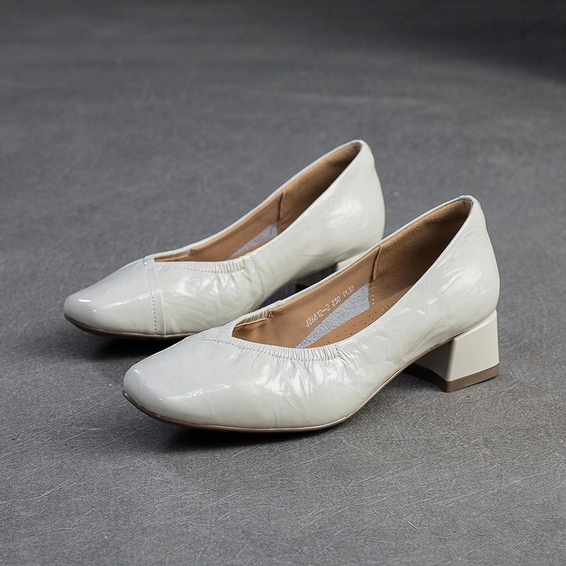 Cloud Shoes Lace Up Women's Plain Leather Low Top Chunky Heel Pumps