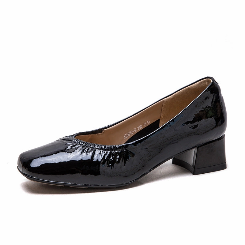 Women's Plain Leather Low Top Chunky Heel Pumps Leather Lace Up Cycling Shoes