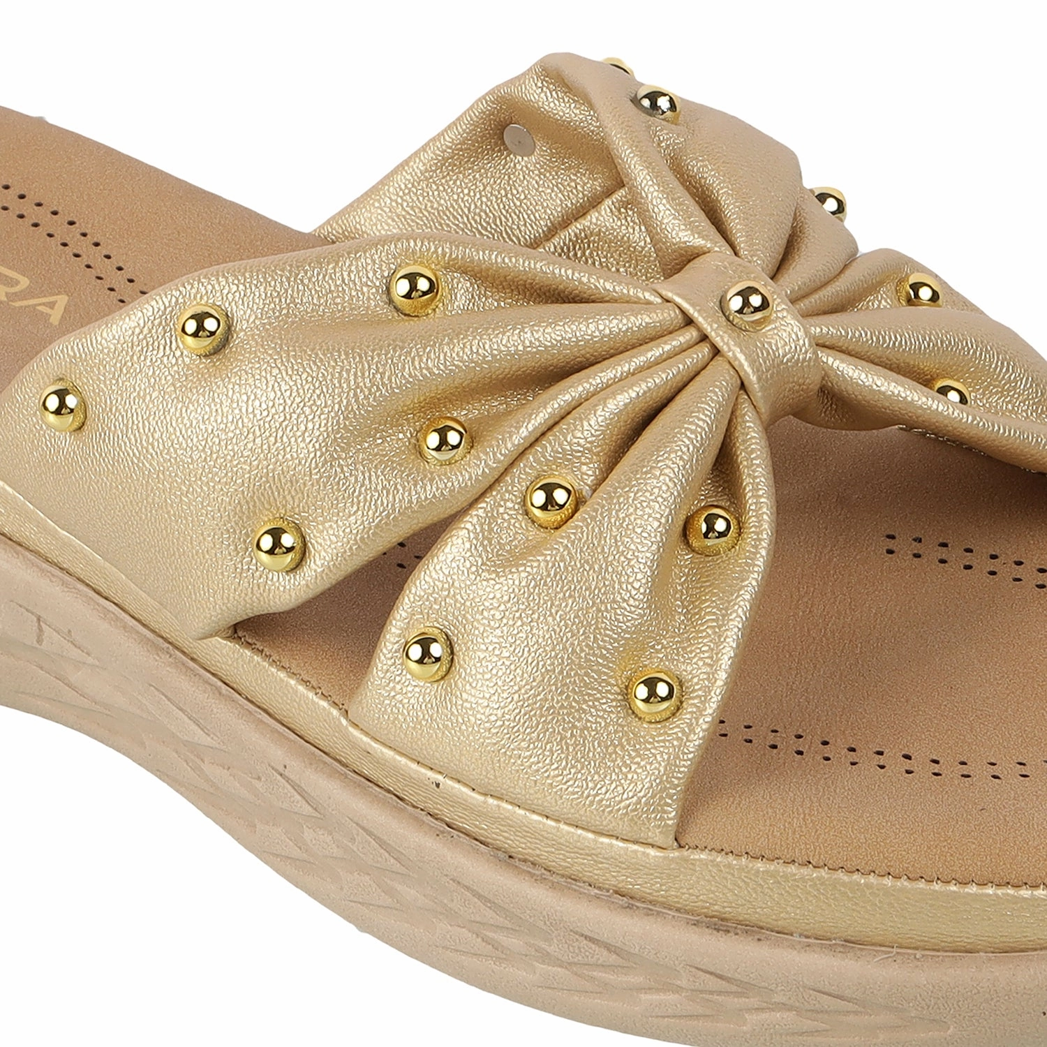 Lazera Women's Bow Design Gold Wedge Slippers (1536)