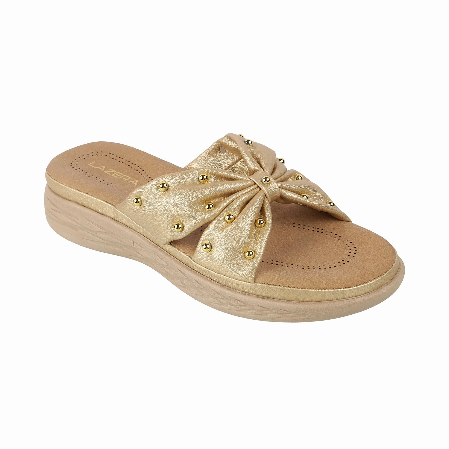 Slip On Hi Tops Lazera Women's Bow Design Gold Wedge Slippers (1536)