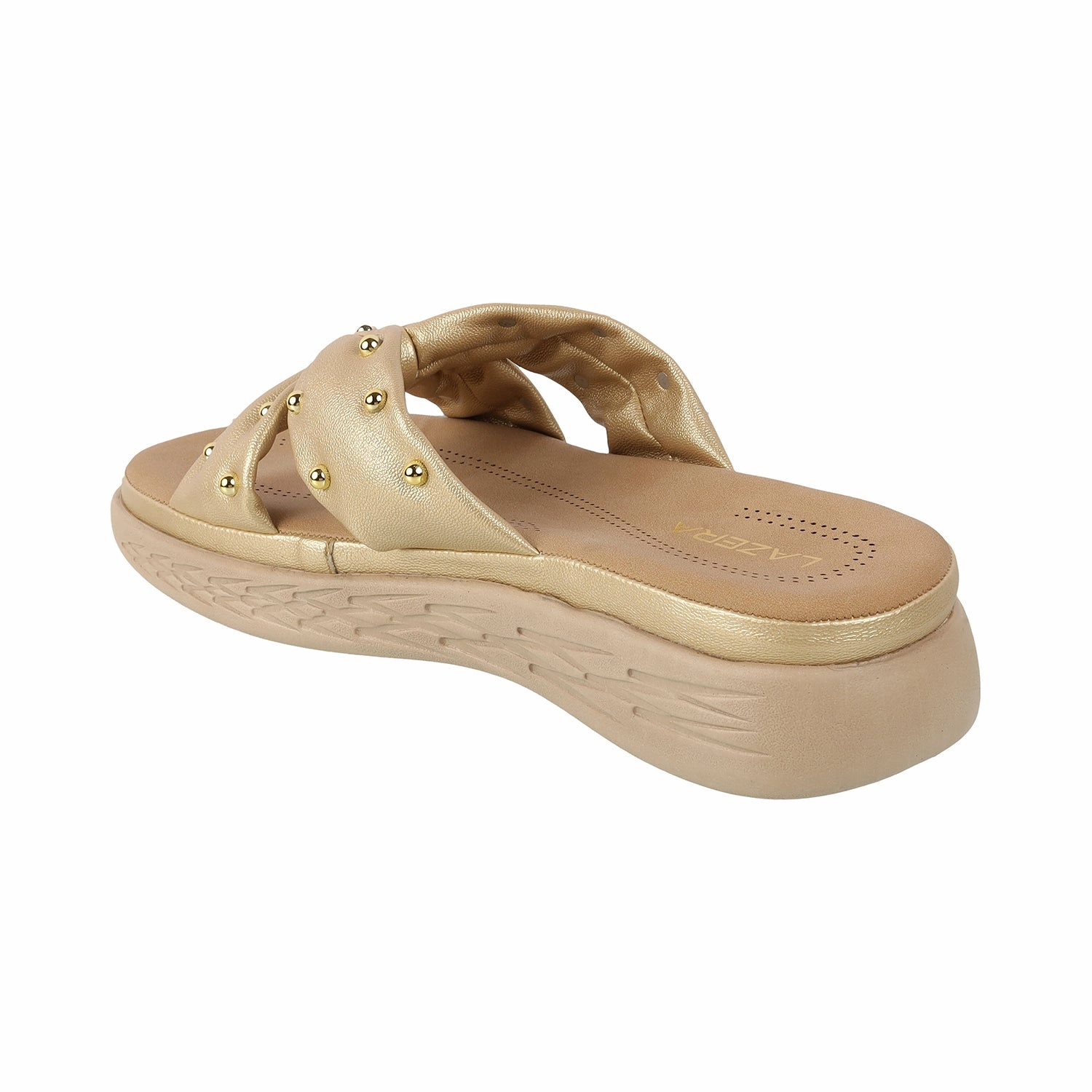 Slip On Mud Shoes Lazera Women's Bow Design Gold Wedge Slippers (1536)