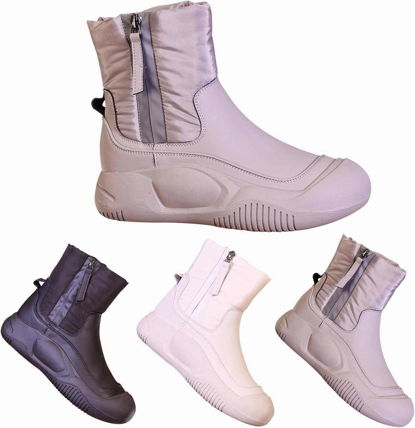 Leather Ankle Boots For Women Low Heel Non Slip Side Zipper Mid Calf Boots Hiking Boots Women Waterproof Ugg Winter Boots