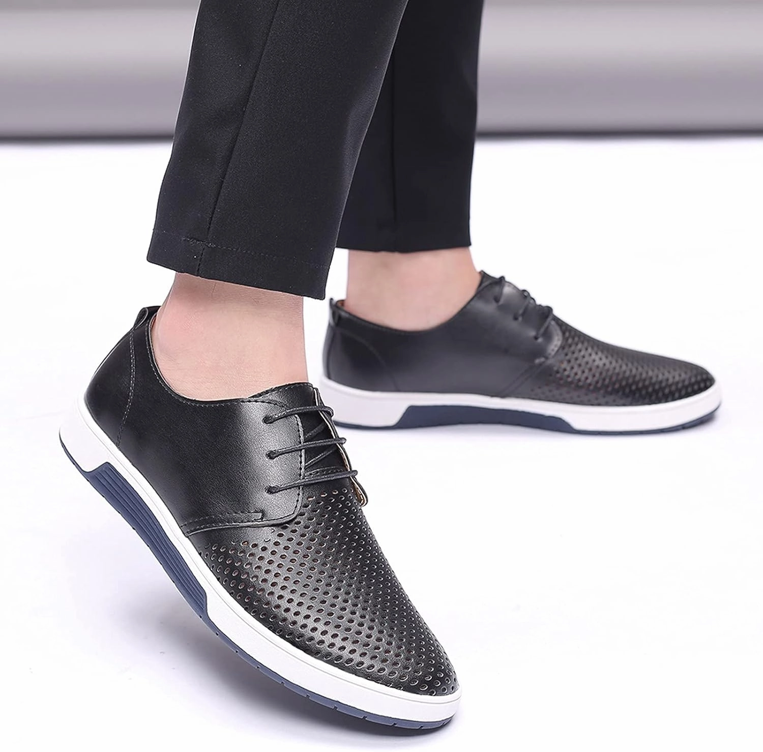 Comfortable Black Business Casual Shoes for Men Style Men's Summer Leather Solid Summer Shoes Breathable Business Leisure Hollow Men's leather shoes Black Dress Shoes Slip Ons for Men Overlook Boots