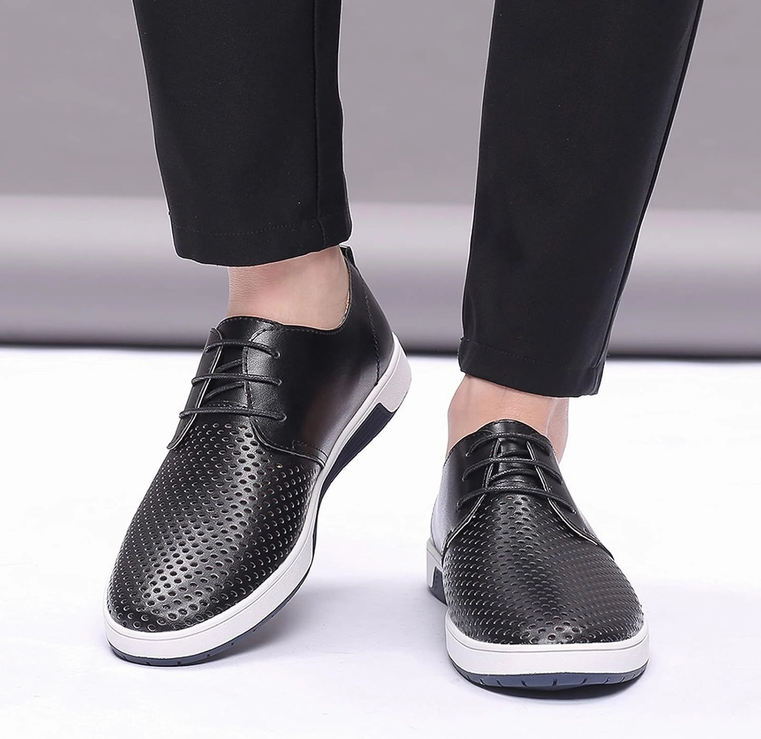 Comfortable Black Business Casual Shoes for Men Style Men's Summer Leather Solid Summer Shoes Breathable Business Leisure Hollow Men's leather shoes Black Dress Shoes Slip Ons for Men Floral Cowboy Boots
