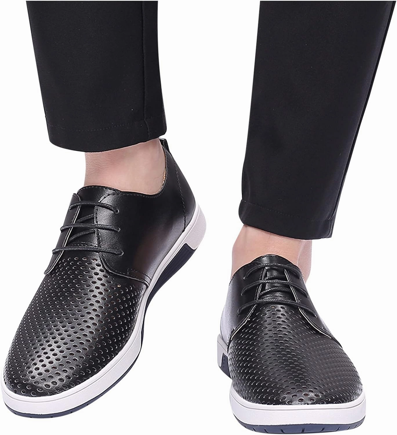 Comfortable Black Business Casual Shoes for Men Style Men's Summer Leather Solid Summer Shoes Breathable Business Leisure Hollow Men's leather shoes Black Dress Shoes Slip Ons for Men Boots With Goodyear Welt