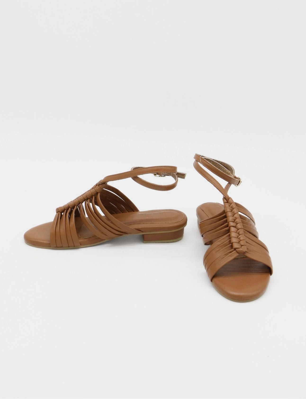 Sandals With Shells Aphrodita braided crochet sandals in brown leather women shoes