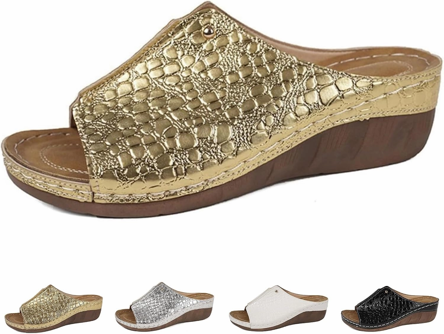 Slip On Sandals for Women Peep Toe Low Wedge Orthopedic Sandals Comfortable Walking Sandal Arch Support Walking Shoes Summer Indoor Outdoor Shoes Plantar Fasciitis Shoe North Star Sneakers