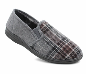 Horror Movie Slippers Mens Slip On Grey Check Faux Fur Lined Warm Winter Slippers