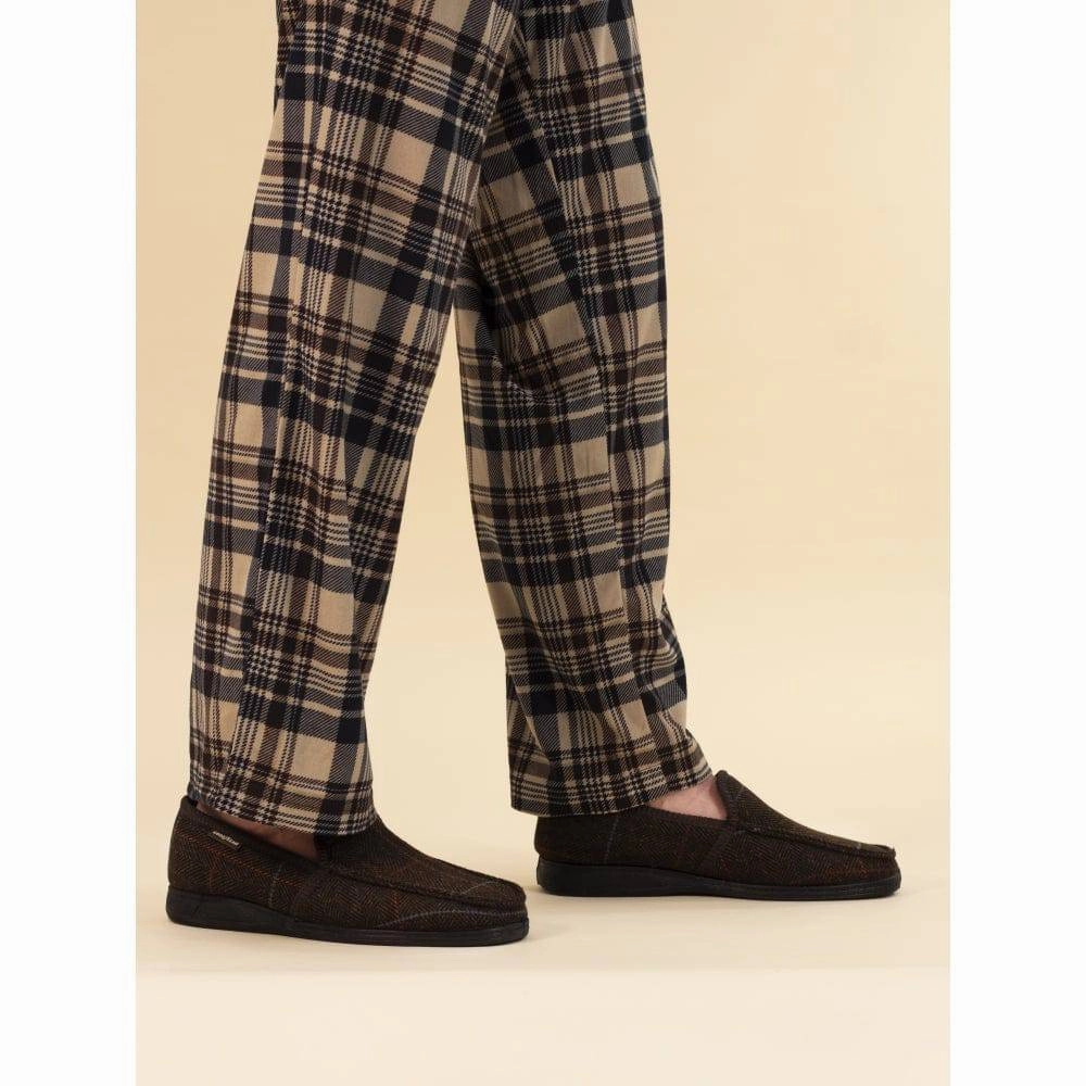 Lunar Good Year KMG137 Eisenhower Mens Brown Textile Slip On Slippers Bombas Sherpa Slippers