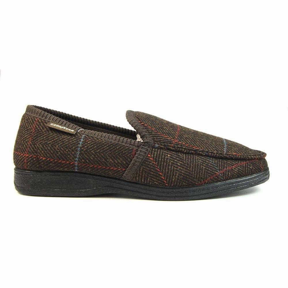 Poodle Slippers Lunar Good Year KMG137 Eisenhower Mens Brown Textile Slip On Slippers
