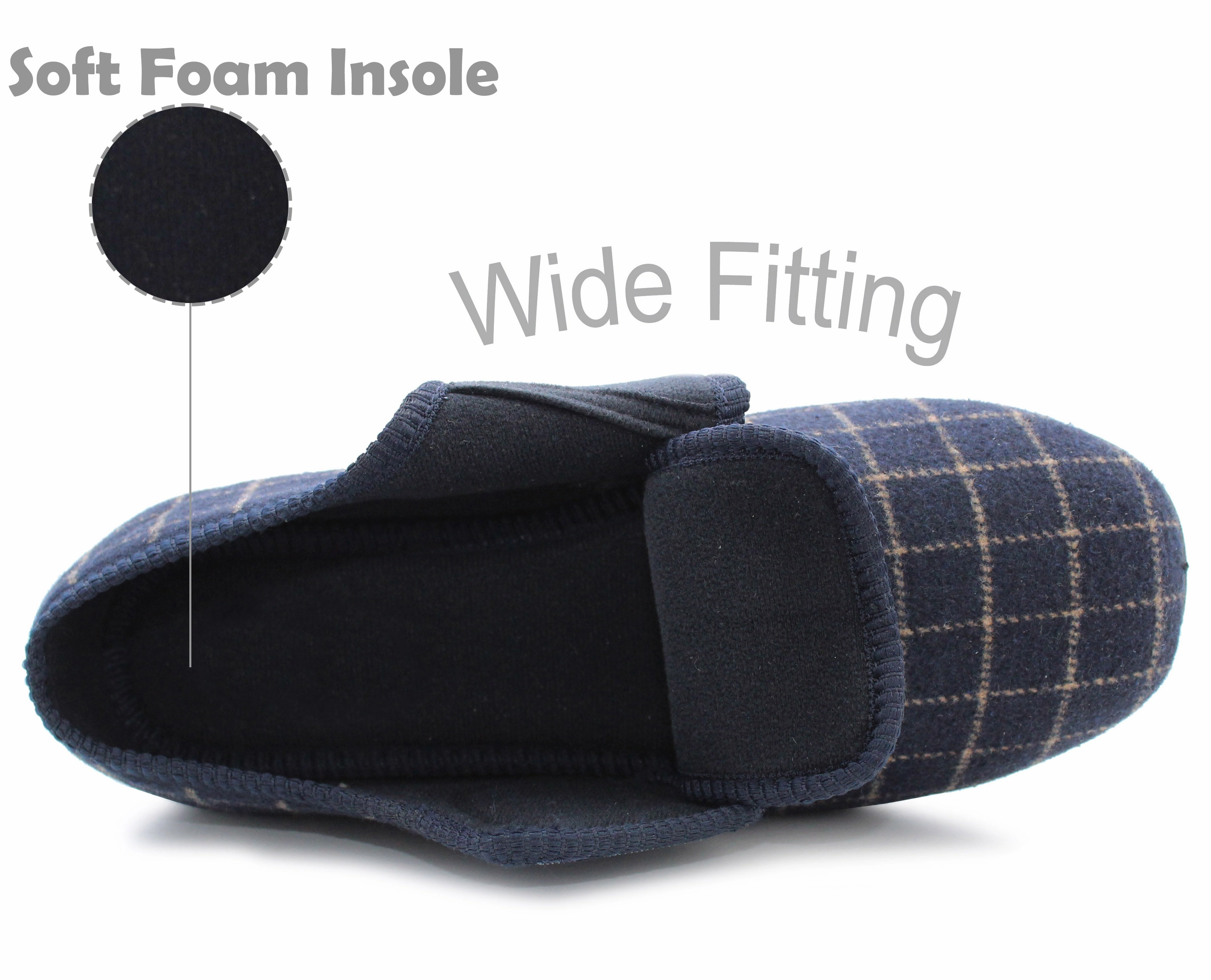 Ugg Tasman Slippers Mens Extra Wide Fitting EEE Slippers Memory Foam Touch Fasten Easy Wear Diabetic Orthopaedic Check Bedroom House Shoes