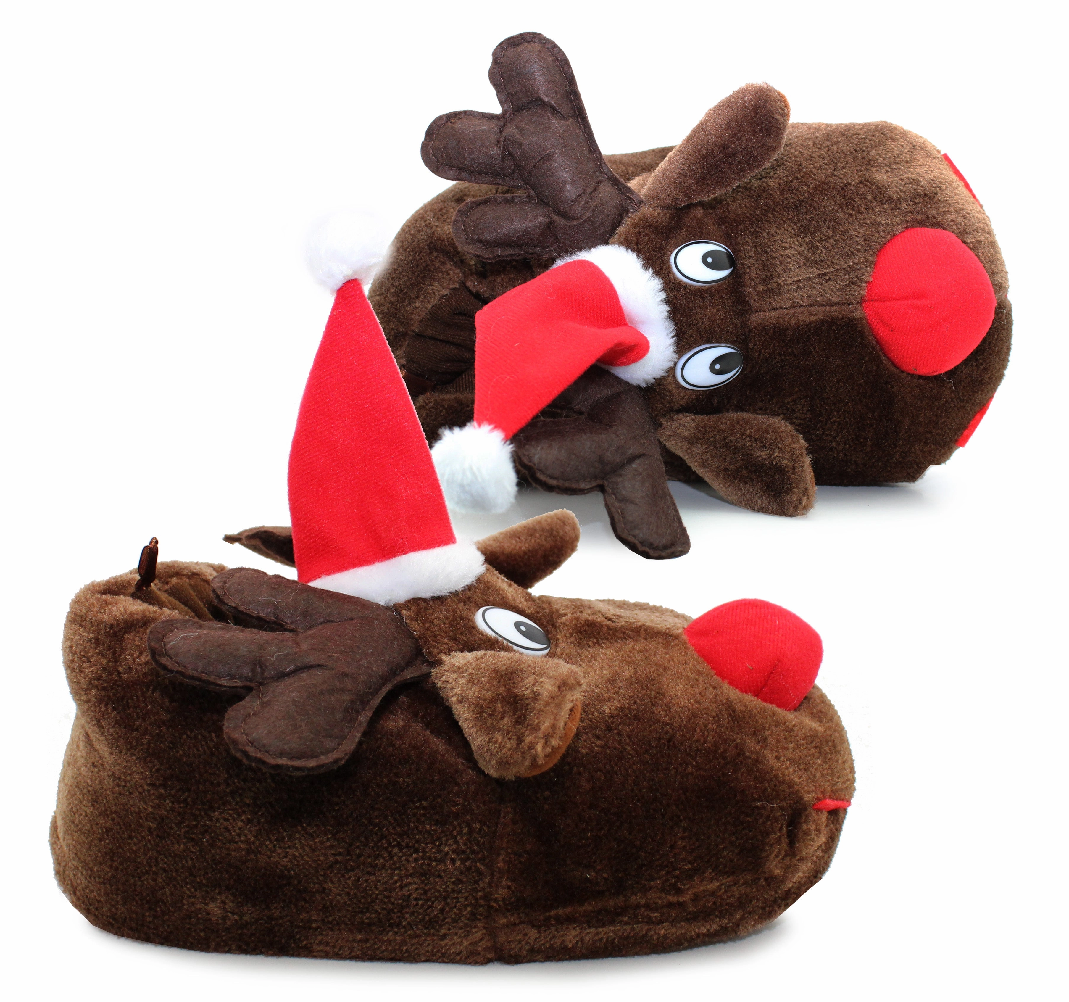Mens Christmas Reindeer Slippers Plush House Shoes Novelty Festive Character Fun Xmas Furry Slippers Moc Slippers