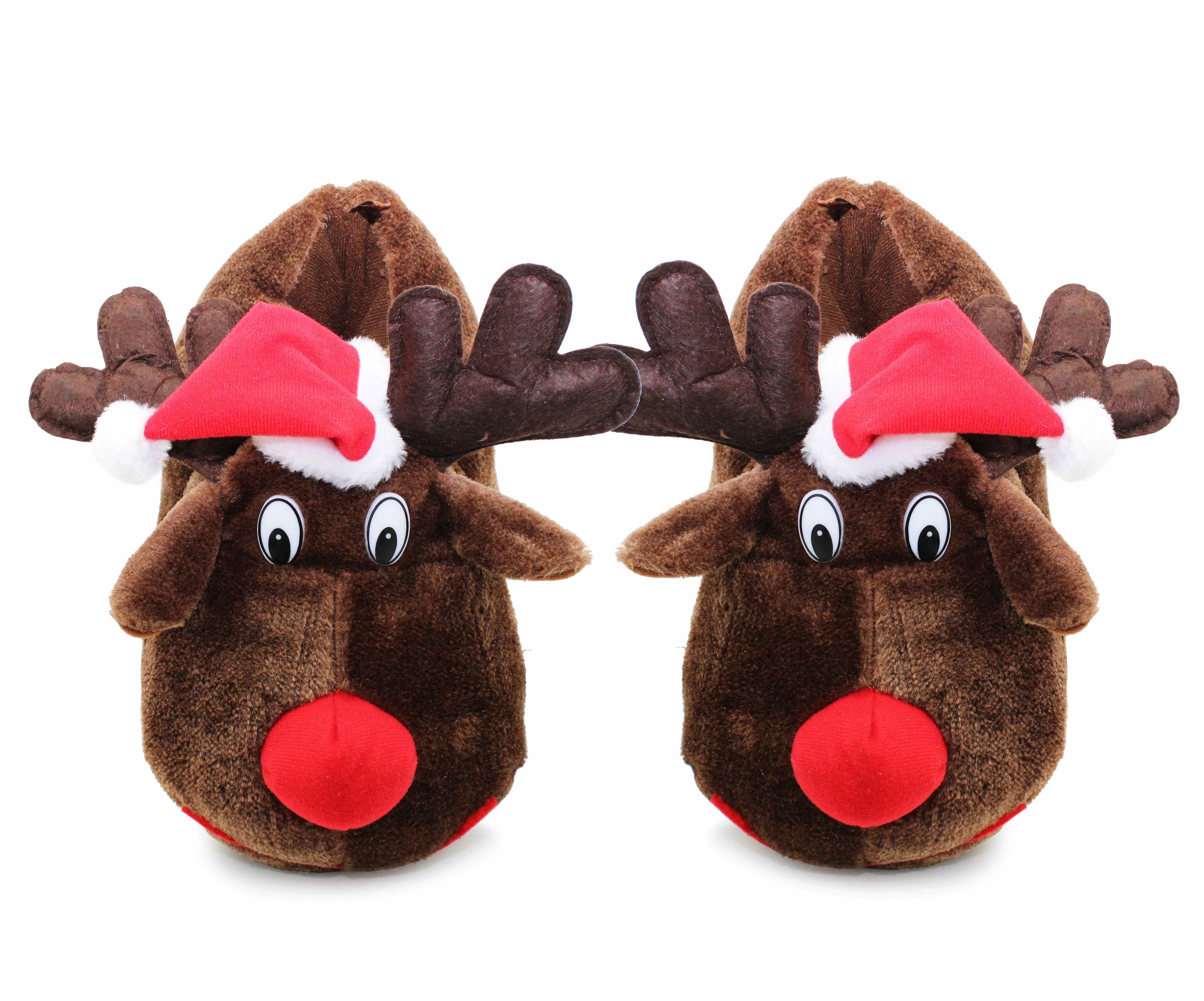 Mens Christmas Reindeer Slippers Plush House Shoes Novelty Festive Character Fun Xmas Furry Slippers Fake Slides