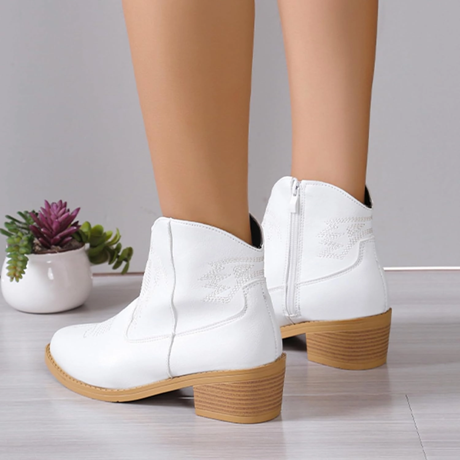 Ankle Boots for Women Dressy Chunky Heel Boots for Women Western Chunky Heel Pointed Toe Slip on Women Cowboy Boots Orthotic Insoles For Work Boots