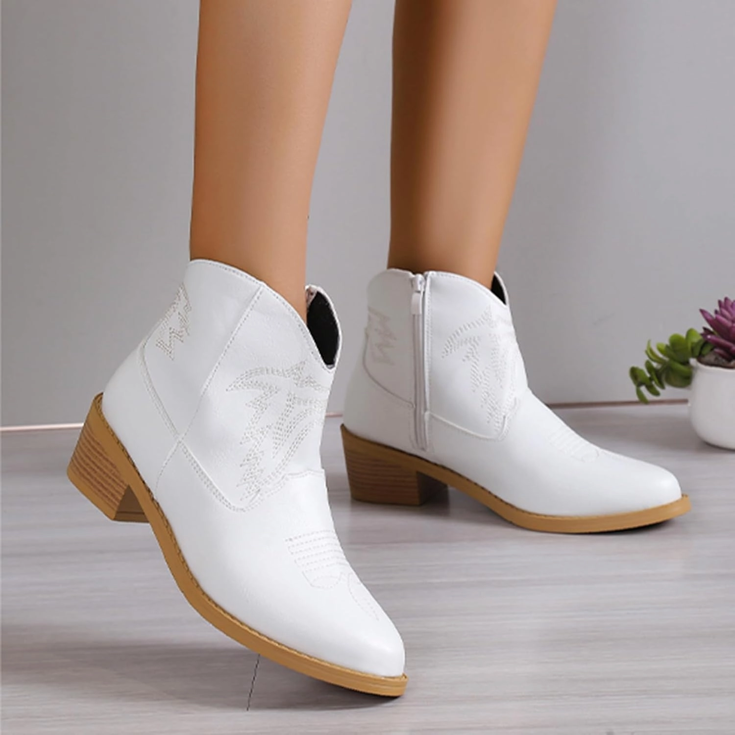 Vietnam Jungle Boots Ankle Boots for Women Dressy Chunky Heel Boots for Women Western Chunky Heel Pointed Toe Slip on Women Cowboy Boots