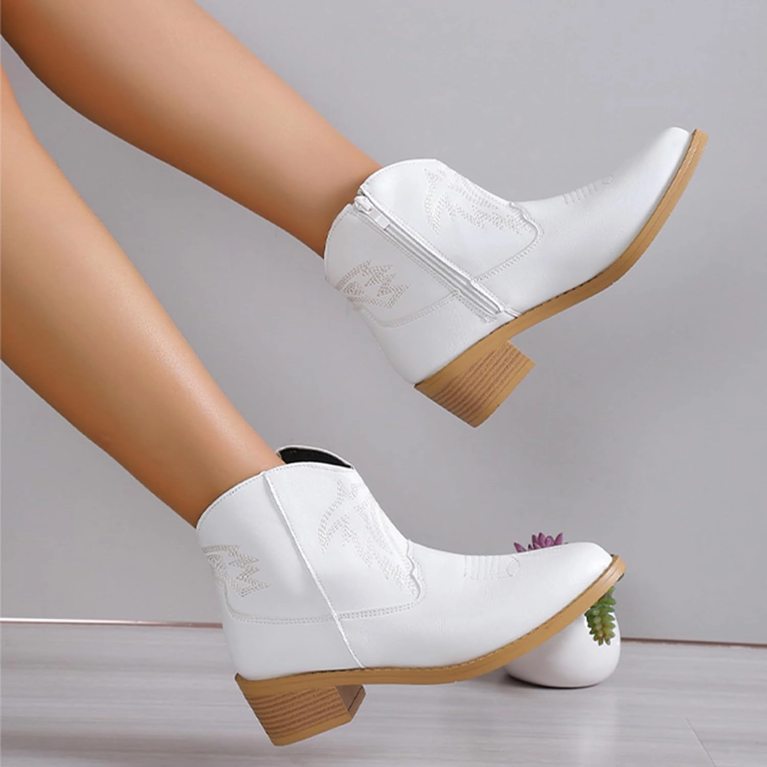 Ankle Boots for Women Dressy Chunky Heel Boots for Women Western Chunky Heel Pointed Toe Slip on Women Cowboy Boots Bridal Cowboy Boots