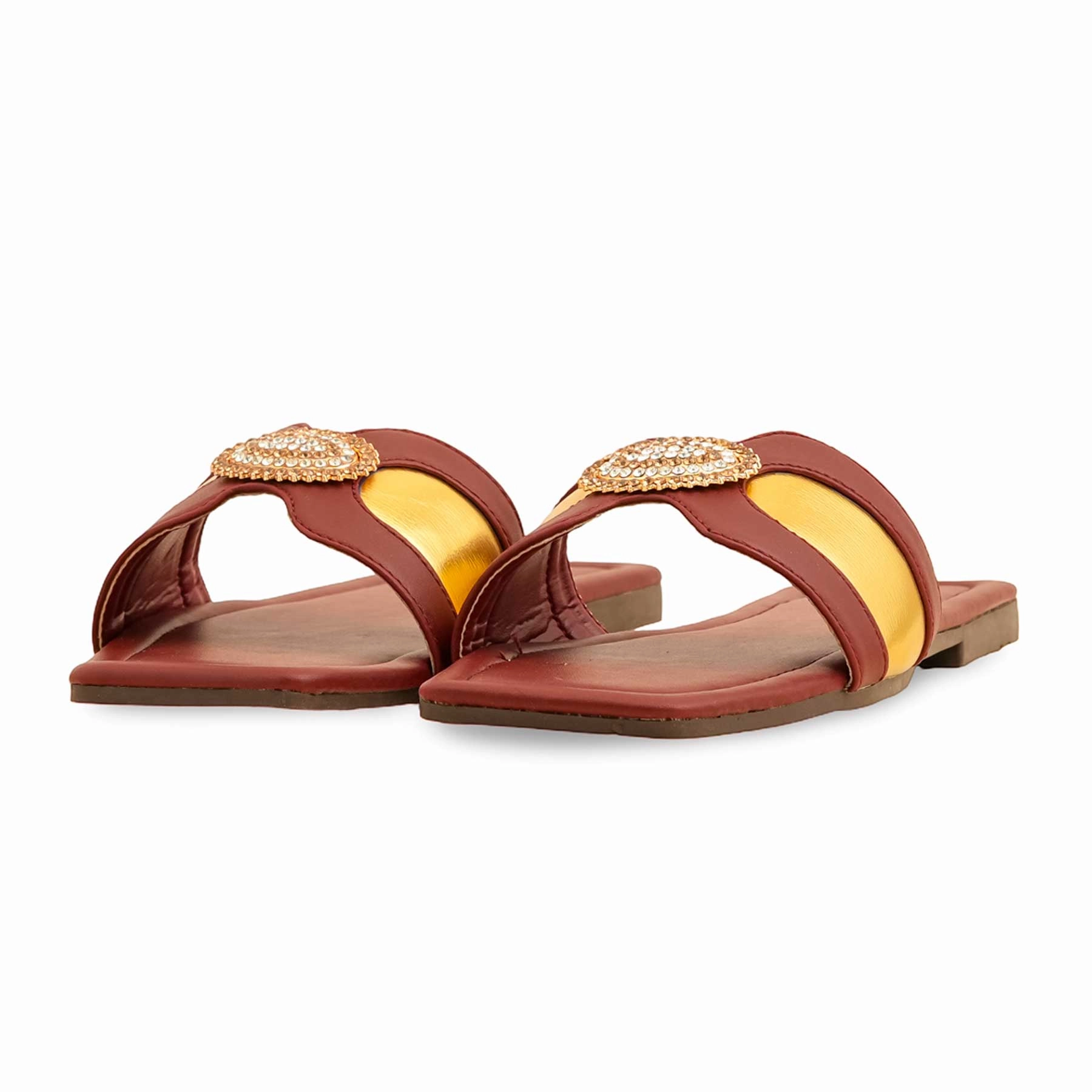 Slip On Shoes Leather Maroon Casual Slipper CL2047