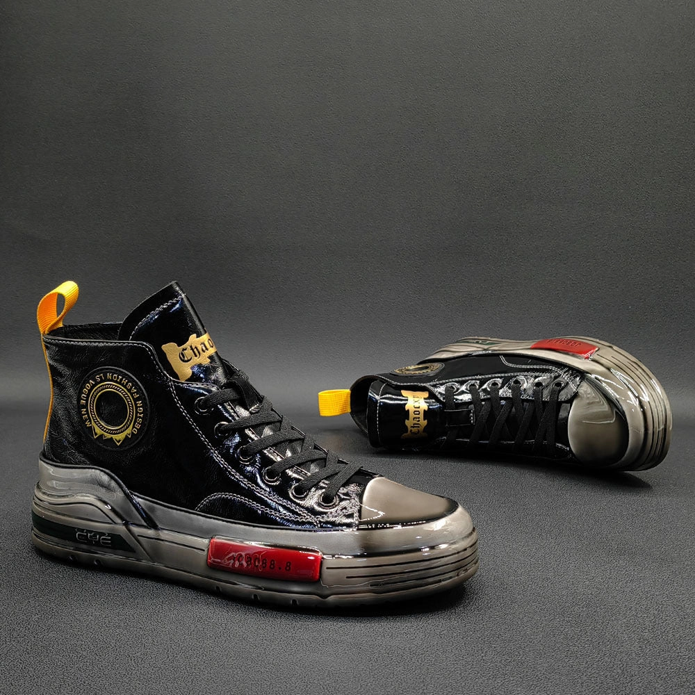 Men Fashion Glossy Leather Ankle Sneakers Ebay Mizuno Volleyball Shoes