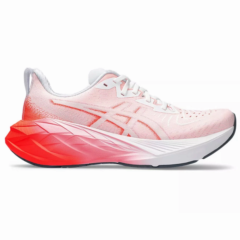 Men's Asics Novablast 4, White/Sunrise Red, 7.5 D Medium Asics Running Shoes Academy