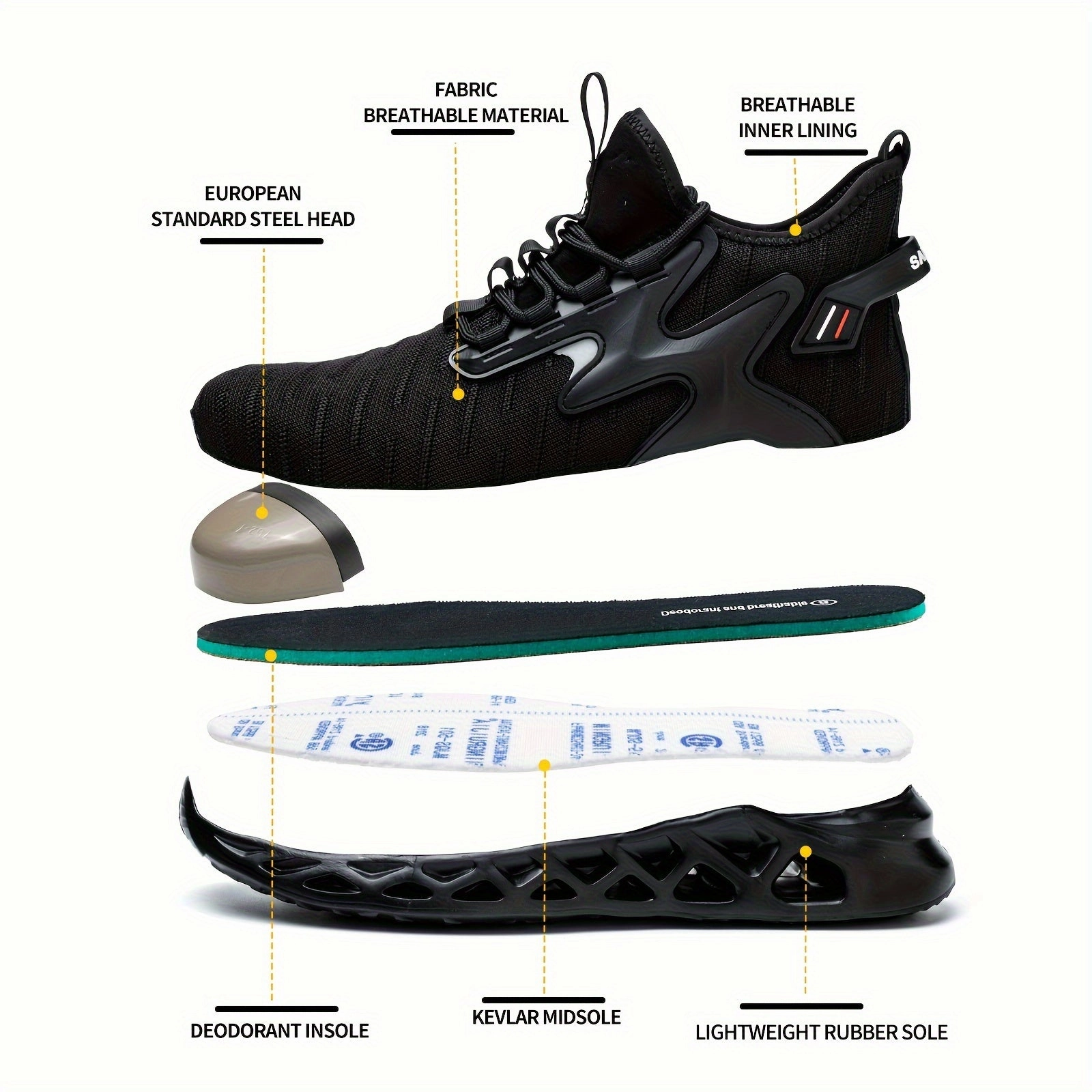 La Sportiva Climbing Shoe Guide Men's Puncture Proof Steel Toe Anti-smash Non-Slip Shock Absorbing Work Safety Shoes, Lightweight Fly Woven Safety Shoes For Men, Anti-smashing And Anti-piercing Steel Toe Shoes