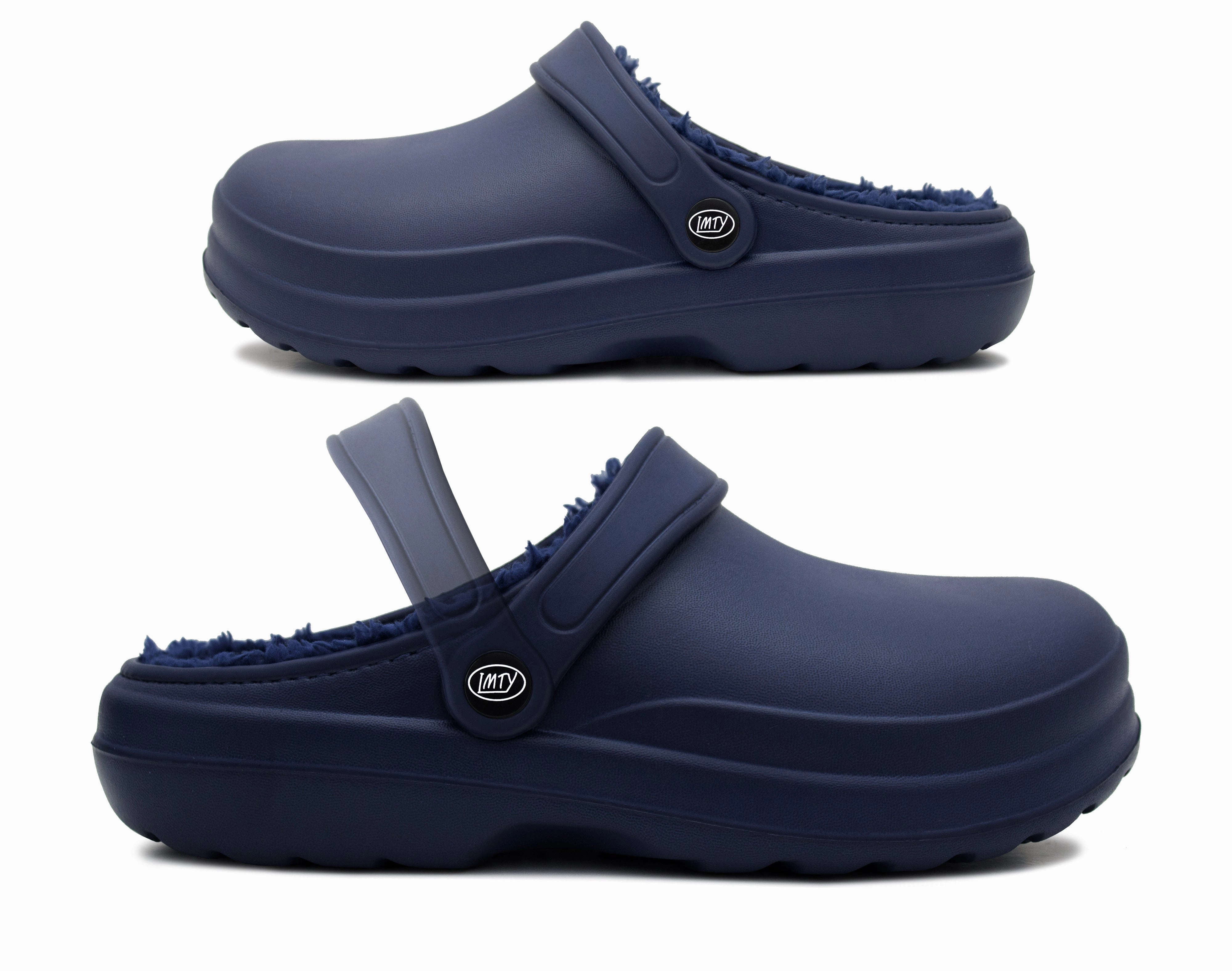 Gary Snail Slippers Mens Clogs Warm Fleece Lined Navy Thermal Garden Clogs Waterproof Lightweight EVA Adjustable Faux Fur Slippers Hospital House Shoes