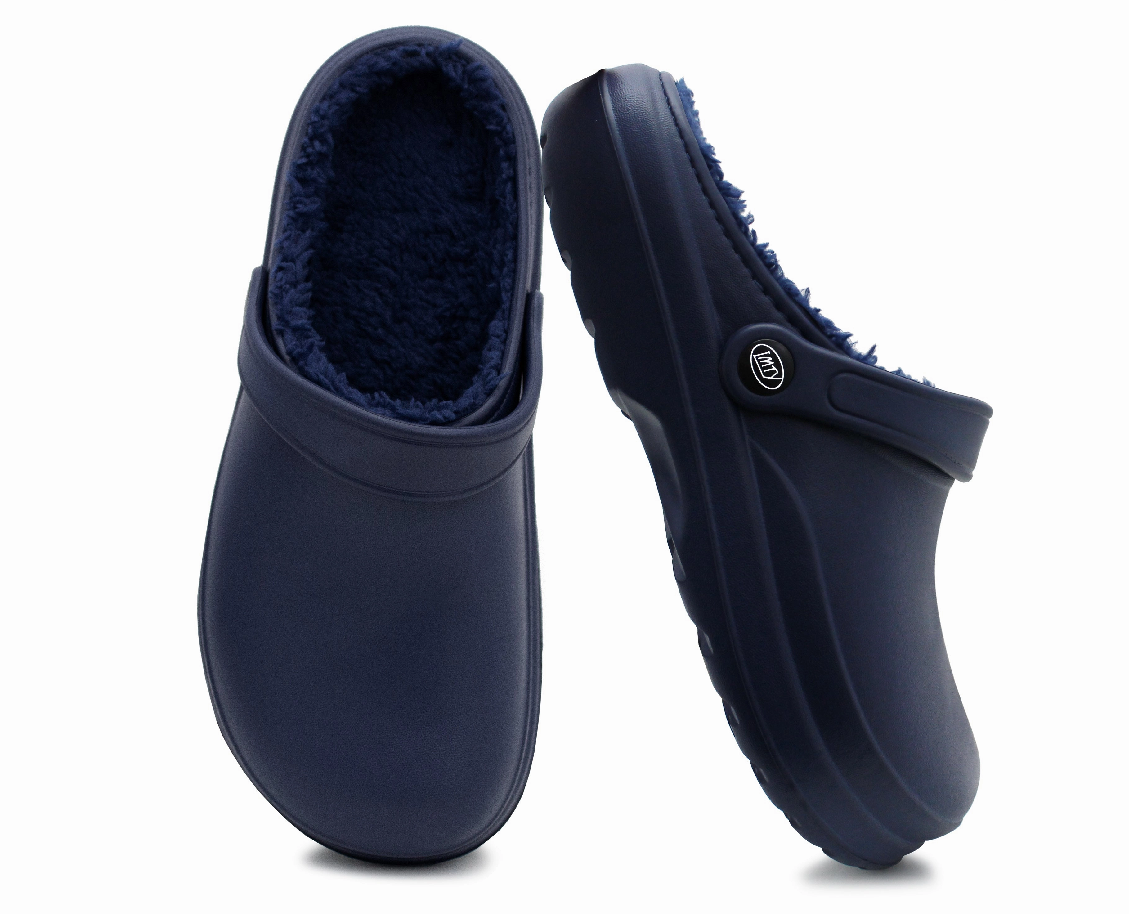 Slippers For Dogs Mens Clogs Warm Fleece Lined Navy Thermal Garden Clogs Waterproof Lightweight EVA Adjustable Faux Fur Slippers Hospital House Shoes