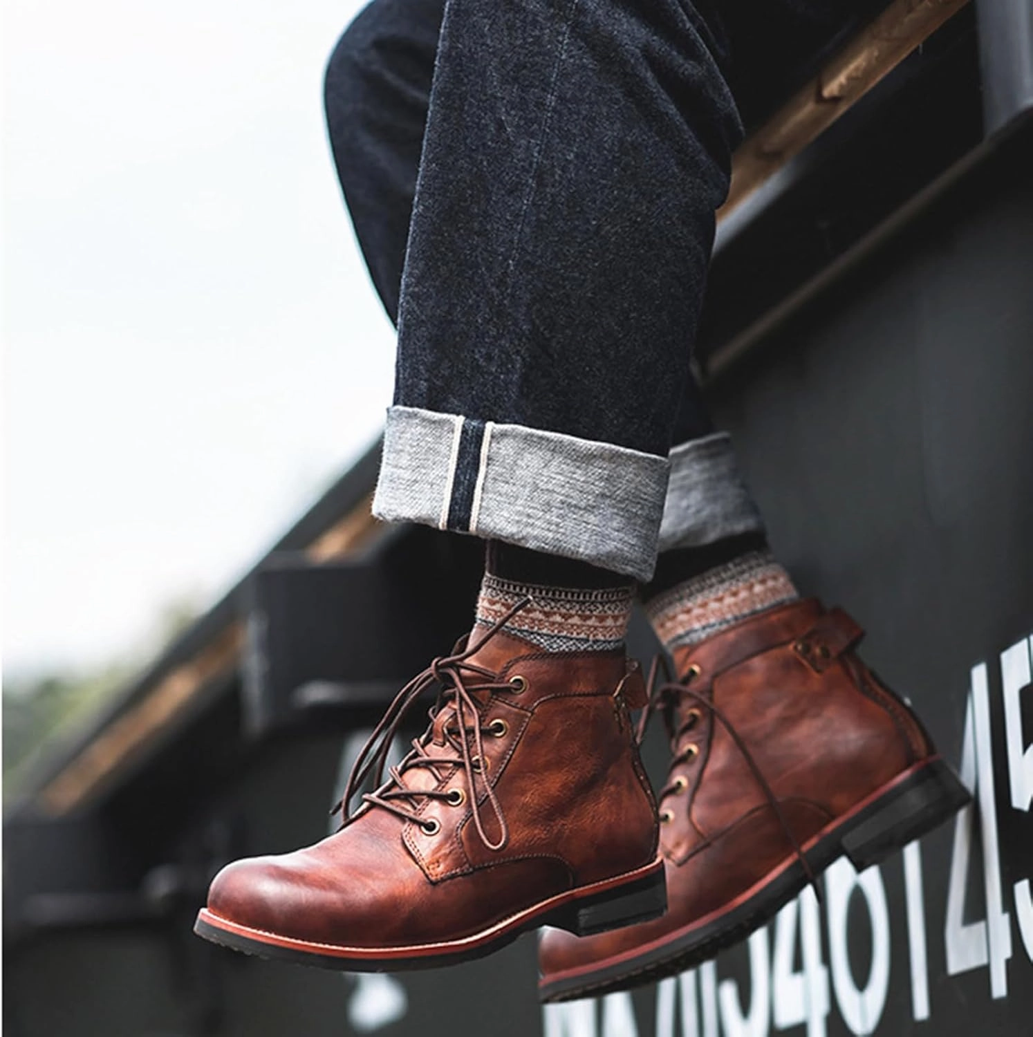 Mens Dress Boots Classic Leather Boots for Men Chukka Boots Mens Mid Top Breathable Ankle Boots Peppa And The Golden Boots