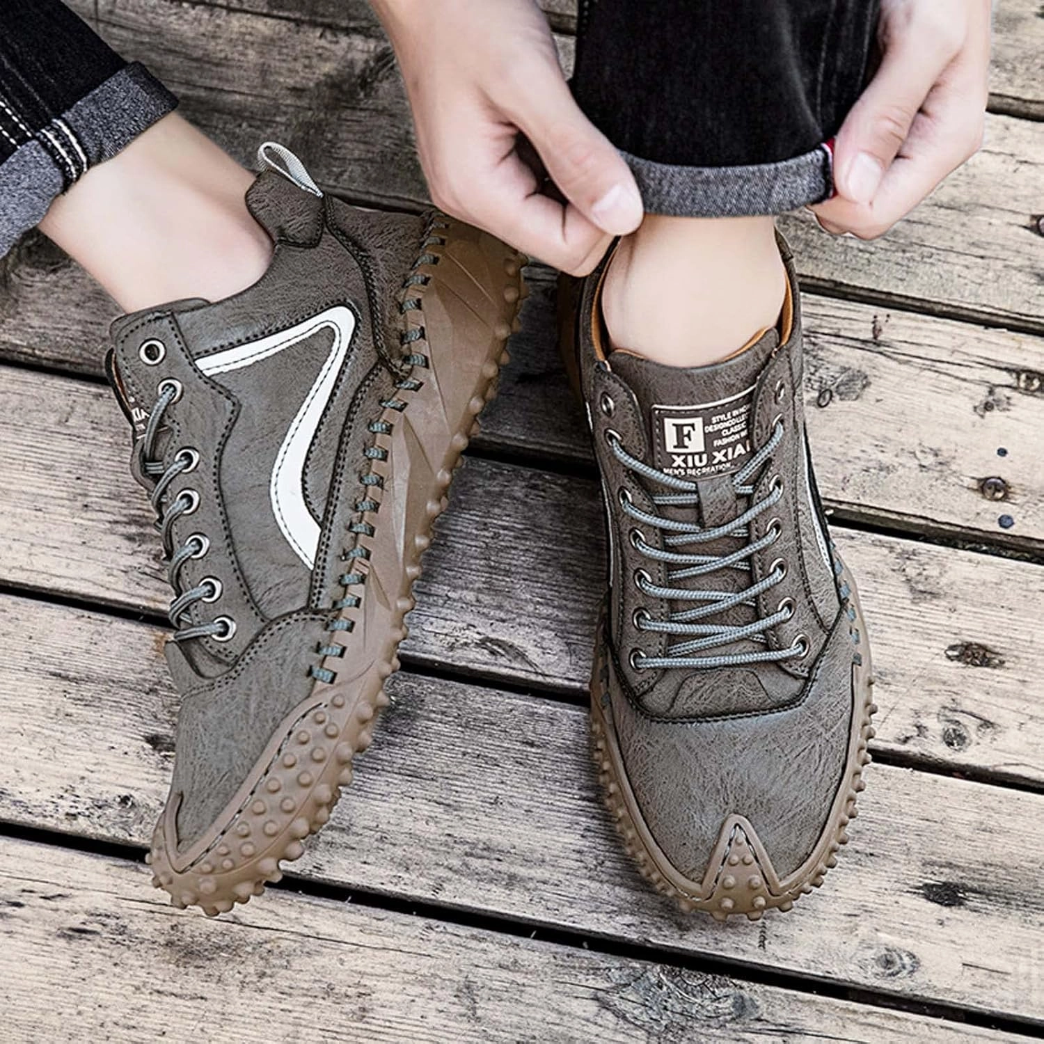 Mens Hiking Shoes, Mens Leather Boots, Slip-Ons Lightweight Comfortable Casual Chukka Boots Mens Fashion Sport Business Square Toe Chelsea Boots